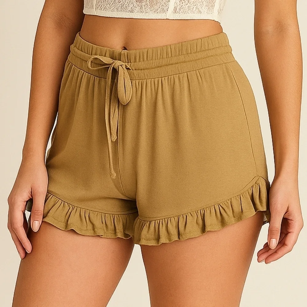 Kate Quinn Golden Brown Bamboo Ruffle Shorts